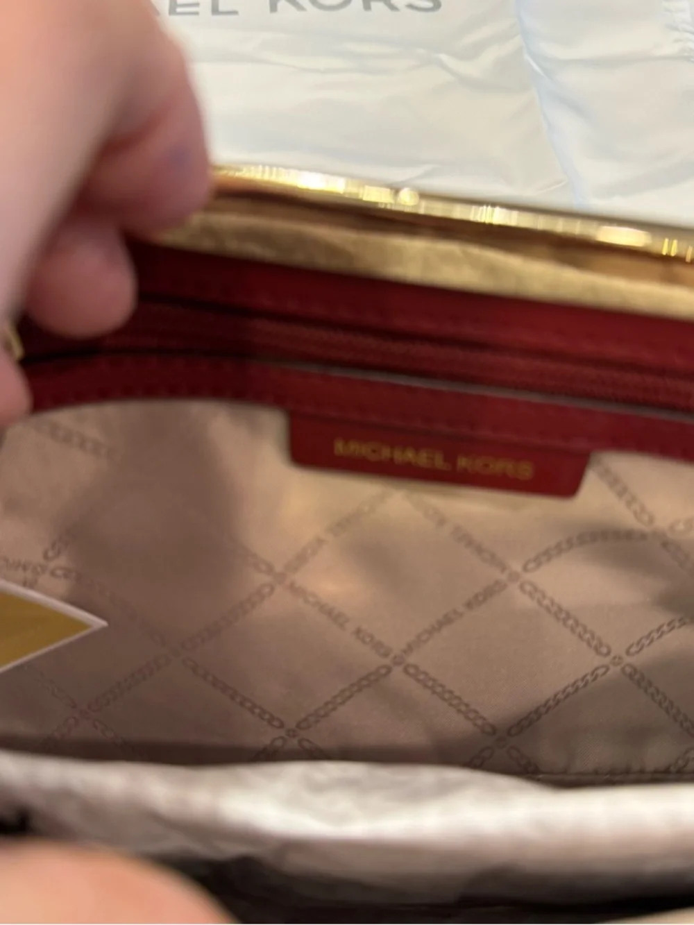 Michael Kors Berkley Legacy Leather Crossbody Clutch Deep Red NWT